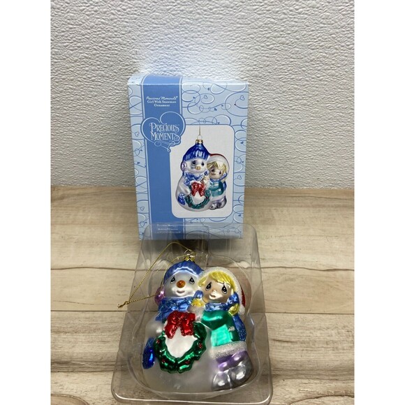 2006 Precious Moments Girl With Snowman Blown Glass Christmas Ornament - Picture 7 of 11